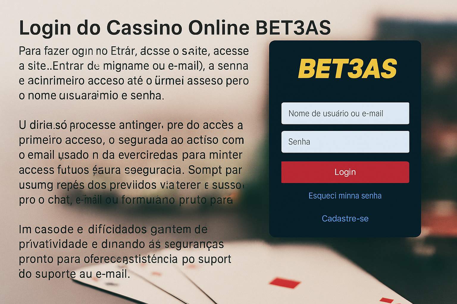 Criar uma nova Conta no plataforma BET3AS  